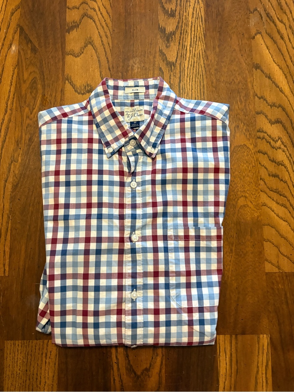 J. Crew Men’s Button-Down Plaid Shirt in Blue & Burgundy